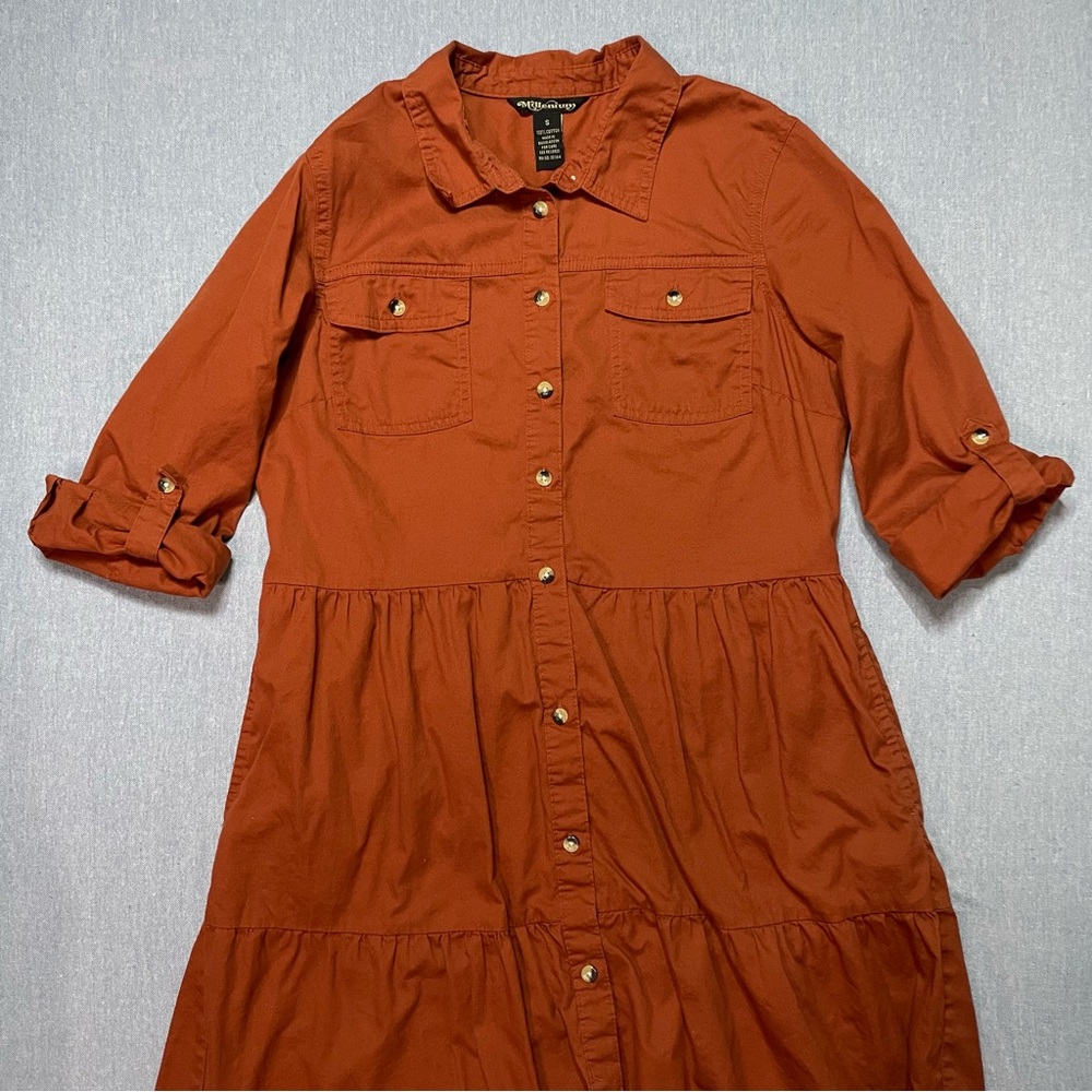 Millenium Tiered Button Midi Dress Size S in Burnt Orange